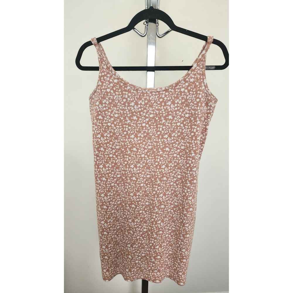 Old Navy Womens XL Cami Mini Dress Rust Orange Floral Ditsy Ribbed Sleeveless - Picture 2 of 7